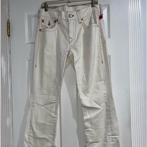 True Religious Mens off white straight flap red orange jeans